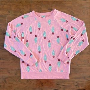 COPY - American Eagle Pink Long Sleeve Festive Cactus Theme Crewneck Shirt Top